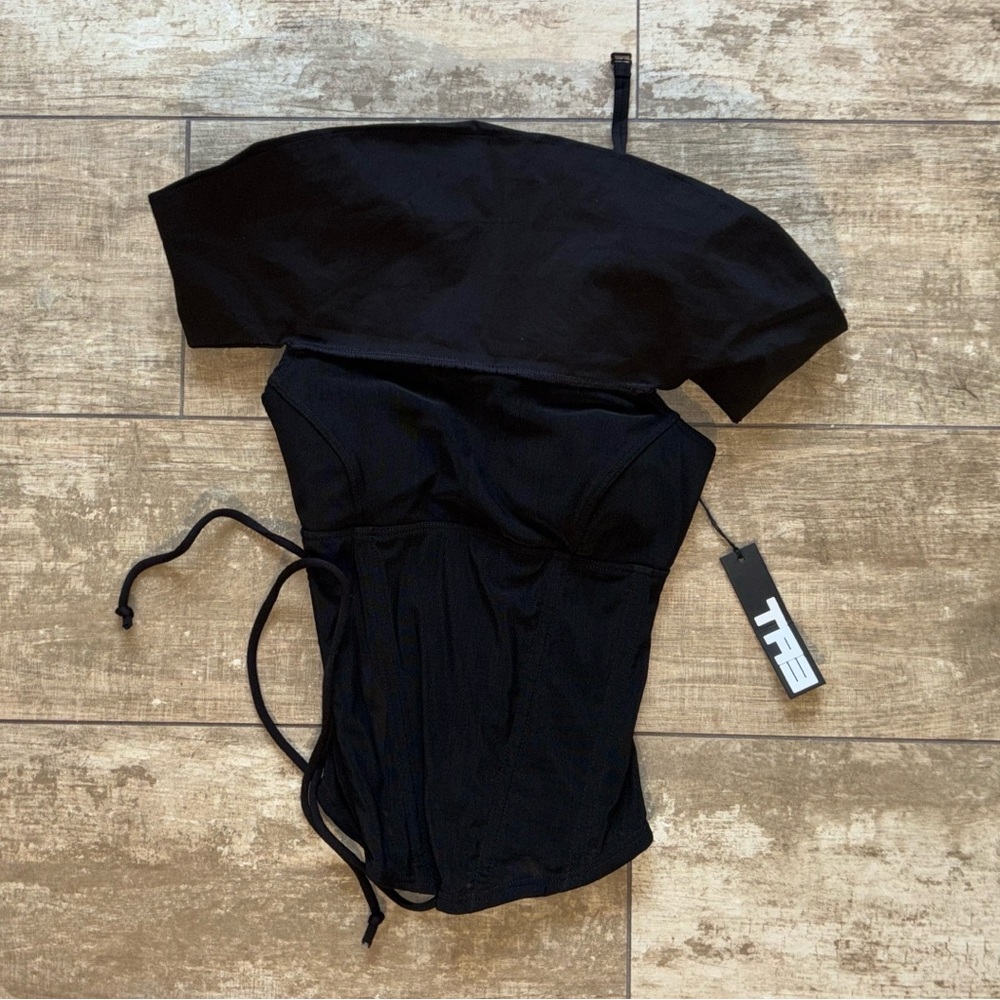 TA3 Black Off-Shoulder Tie Detail Camisole Bustier